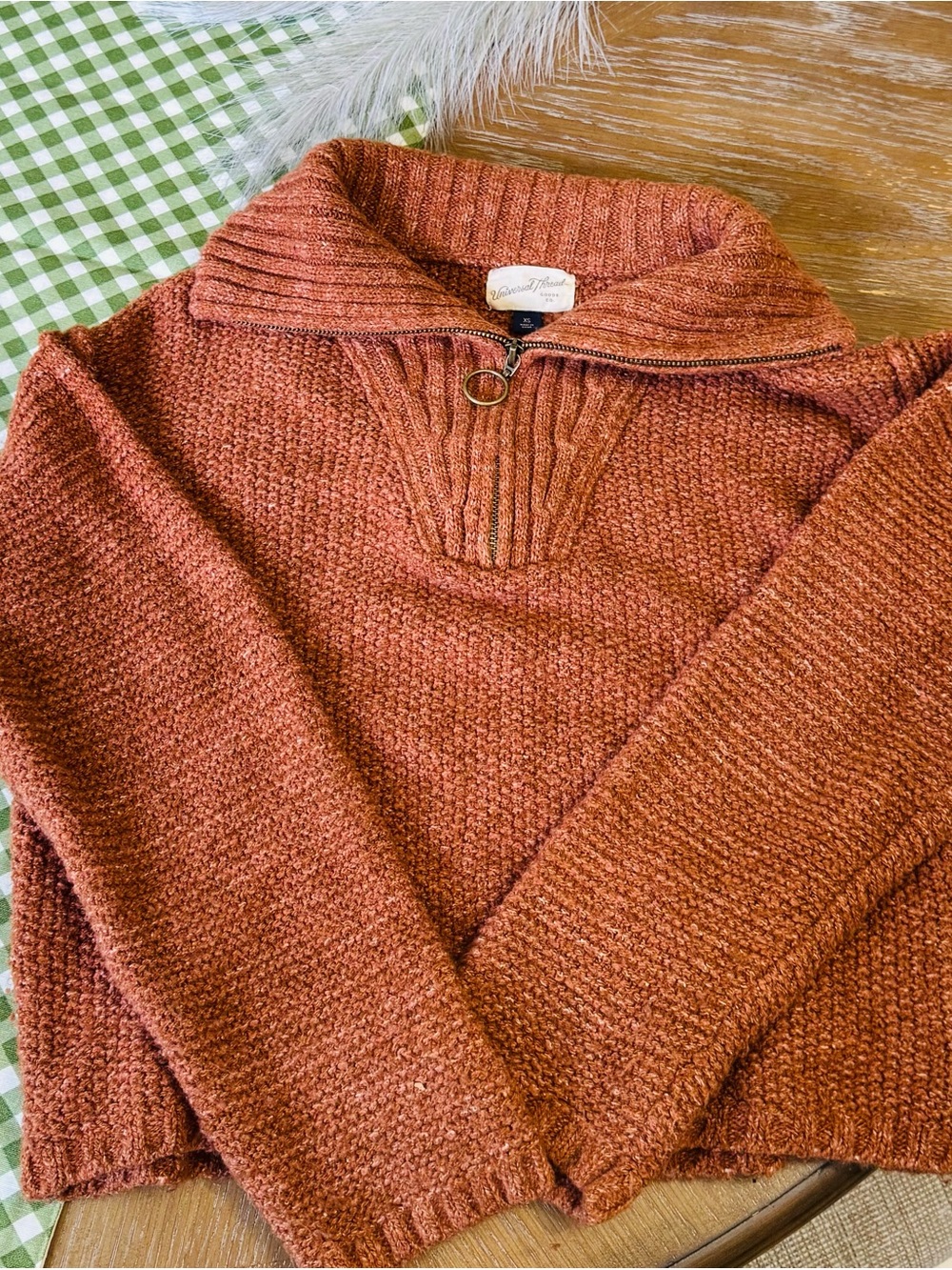 Universal Thread Rust Half-Zip Cowl Sweater